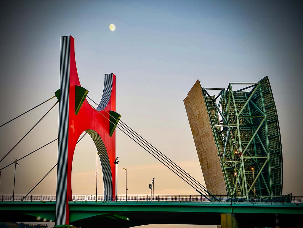 Blick vom Guggenheim Museum auf die Puenta La Salve in Bilbao. Foto: Mario Vedder