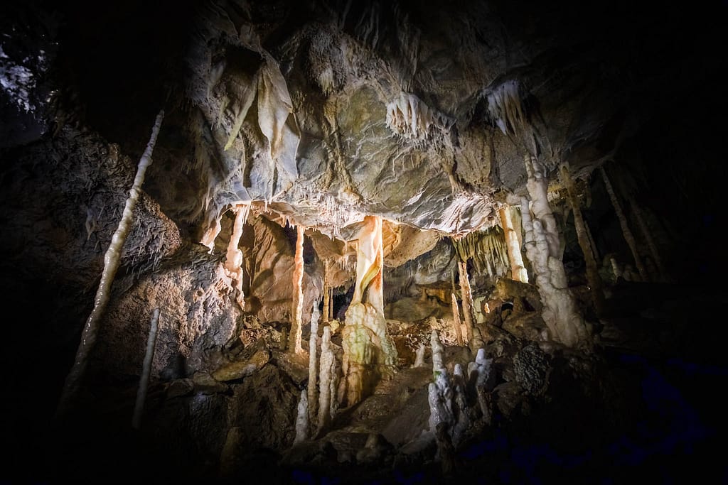 Atta-Höhle im Sauerland: Märchenhafte Tropfsteinwelt unter den Bergen 3 Unterwegs in der Atta-Höhle. Foto: Mario Vedder